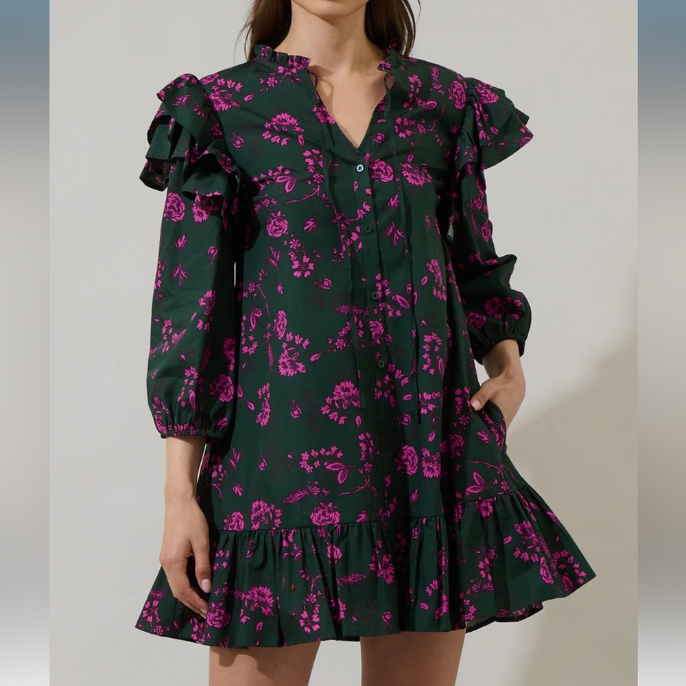 Sugarlips Dark Green and Pink Floral Dress